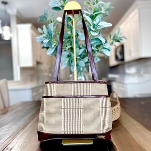 Evan Picone Vintage Structured Plaid Shoulder Bag Brown Leather Trim